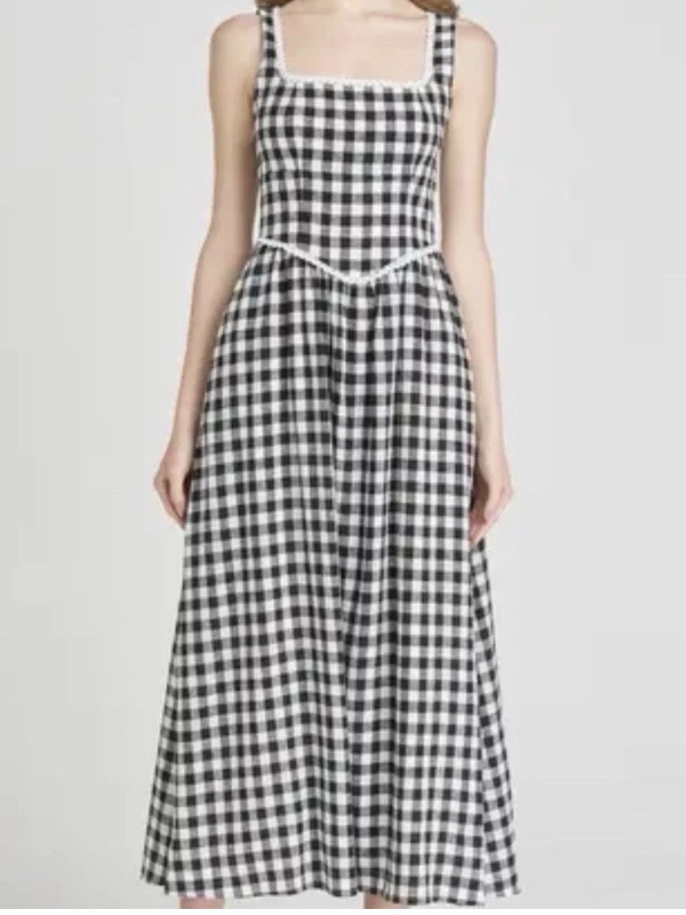 Wayf Linen Black & White Gingham Square-Neck Maxi Dress $99